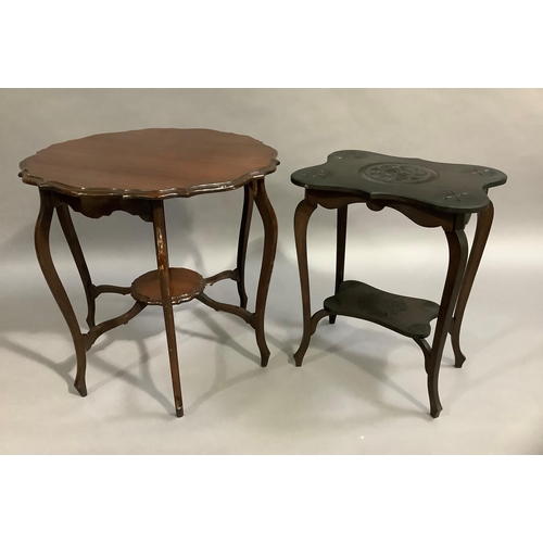 161 - An early 20th century ebonised and chip carved occasional table together with and Edwardian mahogany... 