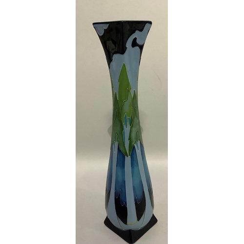 2 - A Moorcroft vase of pine tree design on elongated body with everted square rim and on square foot, i... 