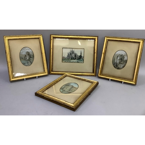 96 - A set of four watercolours, monogrammed AR, titled Canonbury Tower, Leicester, Ham House Kingston On... 