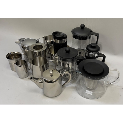 211 - Bodum and other cafetières, milk jug, bowls, a glass teapot, etc.