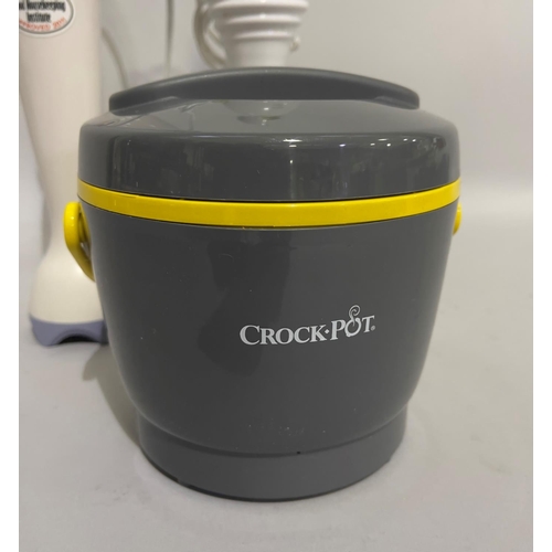 126 - A Crockpot food warmer, a Moulinex electric hand blender and a Phillips electric hand blender