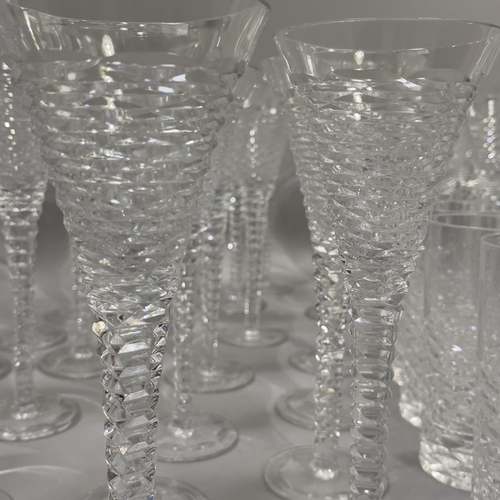 34 - A suite of Royal Brierley crystal comprising twenty-two wines of 23cm high, eighteen wines 26.5cm hi... 