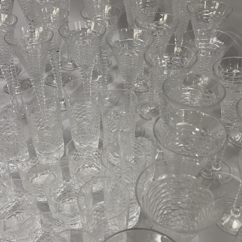 34 - A suite of Royal Brierley crystal comprising twenty-two wines of 23cm high, eighteen wines 26.5cm hi... 