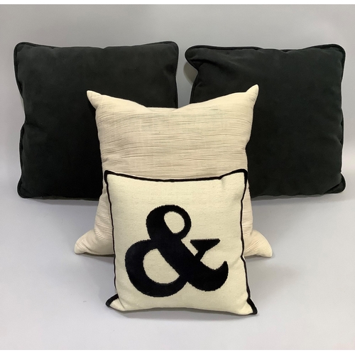 315 - Two large black cushions, one medium beige cushion and a small beige and black cushion with ampersan... 