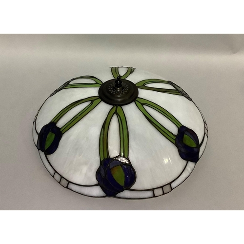 335 - A Tiffany style ceiling light in white, purple and green, 48cm diameter