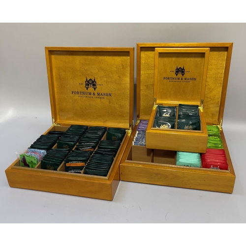 303 - A set of three Fortnum and Mason lacquered boxes of graduated size, divided for tea storage