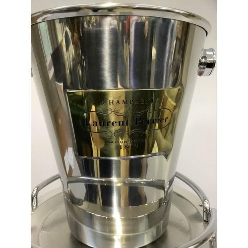 352 - A champagne bucket and stand, overall height 81cm, the bucket with Laurent Perrier logo