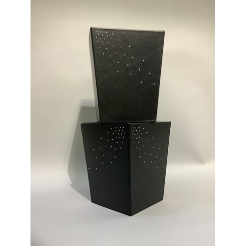 355 - A pair of black leather waste bins with scattered diamante decoration to two sides