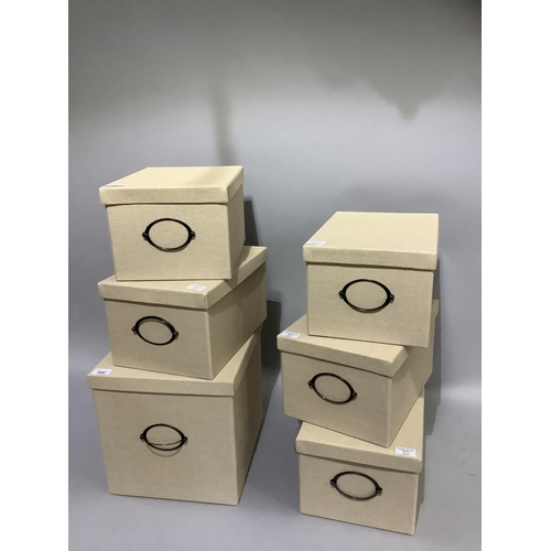 358 - Six cream storage boxes, five measuring 25cm wide x 35cm deep x 20cm high and one larger measuring 3... 