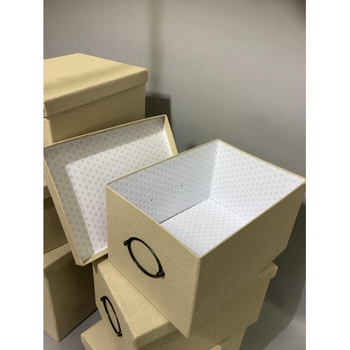 358 - Six cream storage boxes, five measuring 25cm wide x 35cm deep x 20cm high and one larger measuring 3... 