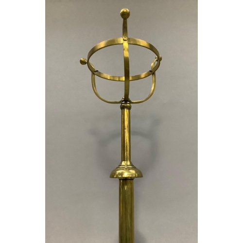 367 - An early 20th century brass standard oil lamp having a basket top for the reservoir, telescopic colu... 