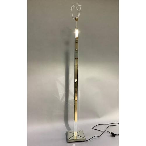 368 - A mirrored standard lamp of square form, on square base, with a black shade, overall height 155cm