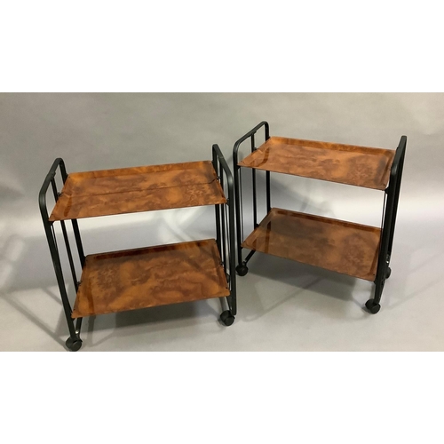 380 - A pair of wood effect and black folding trollies