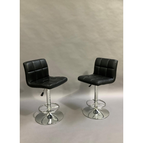 459 - A pair of black faux leather and chrome bar chairs