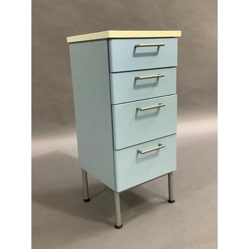 462 - A four height pale blue and white chest of drawers on rounded legs, 39cm wide x 38cm deep x 65cm hig... 