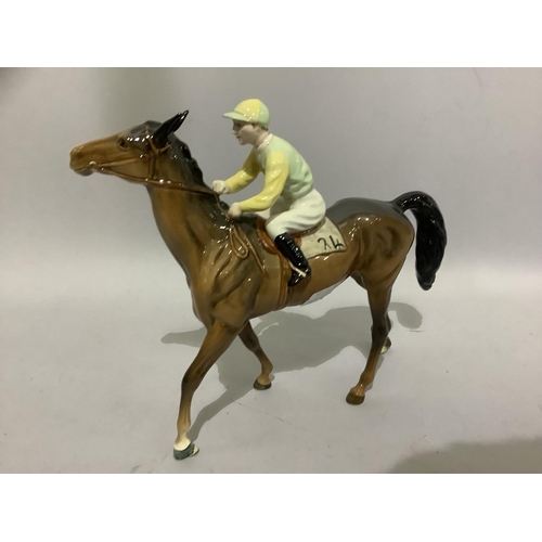 6B - A Beswick race horse with jockey up, number 24