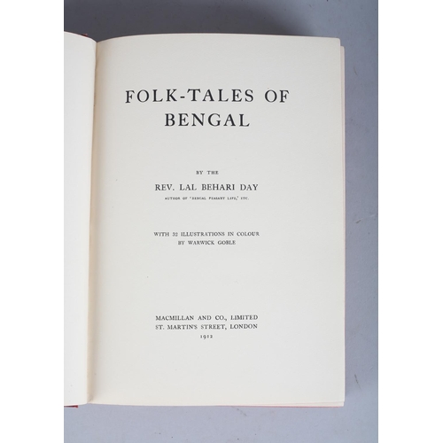 25 - GOBLE, WARWICK (illus.), FOLK TALES OF BENGAL, 1912, by Rev. Lal Behari Day, 8vo, 32 colour plates, ... 