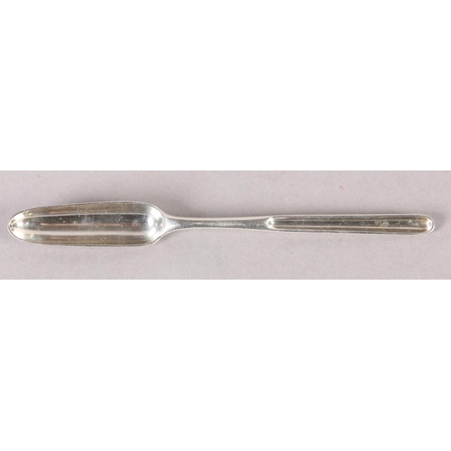 243 - A GEORGE II SILVER MARROW SCOOP engraved with a foliate R above the hallmark for London 1756 for Ebe... 