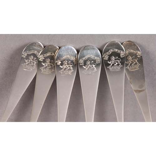 229 - A MATCHED SET OF SIX GEORGE III SCOTTISH SILVER DESSERT SPOONS by various makers, all with engraved ... 