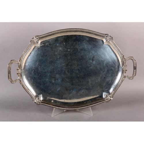 269 - AN EARLY 20TH CENTURY FRENCH SILVER TRAY of oval outline with beaded and acanthus rim and conforming... 