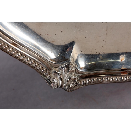 269 - AN EARLY 20TH CENTURY FRENCH SILVER TRAY of oval outline with beaded and acanthus rim and conforming... 