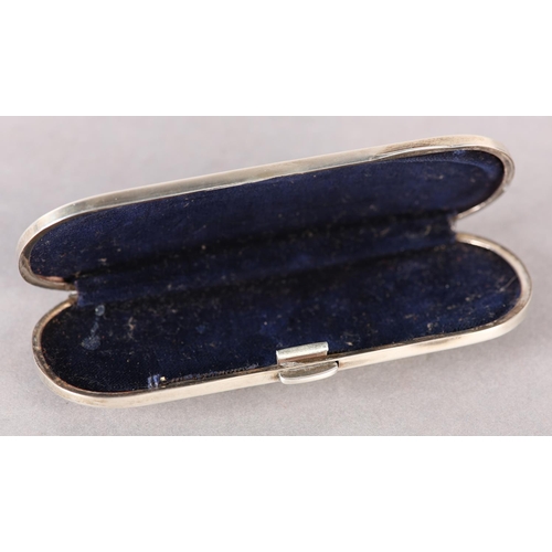 280 - A VICTORIAN SILVER GLASSES CASE, engine turned, of oval outline with open circular cartouche, blue v... 