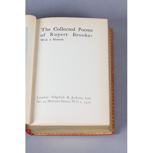 43 - BROOKE, RUPERT - THE COLLECTED POEMS OF RUPERT BROOKE WITH A MEMOIR, pub. 1927, binding by Sangorski... 