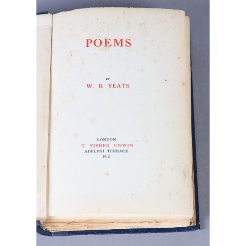 47 - YEATS, W B - POEMS, litho. portrait to frontispiece with tissue guard, blue cloth and gilt pictorial... 