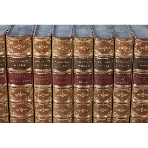 51 - CARLYLE, THOMAS - CARLYLE'S WORKS in 17 vols, half calf and marbled boards, gilt raised spines and t... 