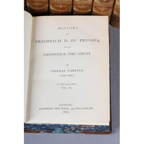 51 - CARLYLE, THOMAS - CARLYLE'S WORKS in 17 vols, half calf and marbled boards, gilt raised spines and t... 