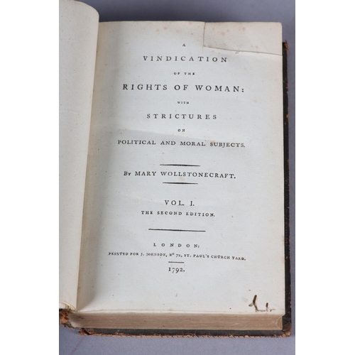 9 - WOLLSTONECRAFT, MARY - A VINDICATION OF THE RIGHTS OF WOMAN, vol. 1, second edition 1792, top right ... 