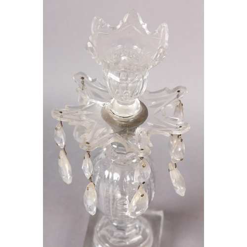 191 - A PAIR OF 19TH CENTURY GLASS CANDLESTICKS the screw off sconces having scalloped rim and panel cut b... 