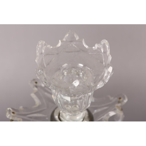 191 - A PAIR OF 19TH CENTURY GLASS CANDLESTICKS the screw off sconces having scalloped rim and panel cut b... 