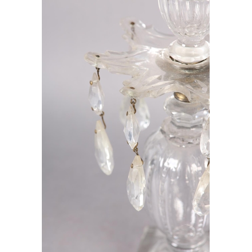 191 - A PAIR OF 19TH CENTURY GLASS CANDLESTICKS the screw off sconces having scalloped rim and panel cut b... 