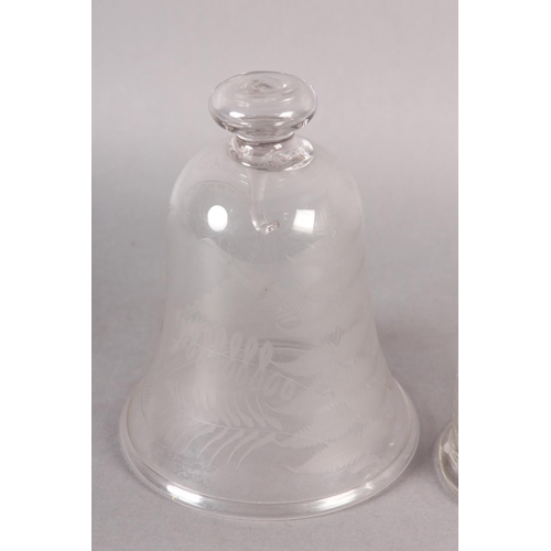 178 - A MID-19TH CENTURY GLASS BELL ETCHED WITH FERNS AND VACANT CARTOUCHE AND INSCRIBED '1877 A PRESENT T... 