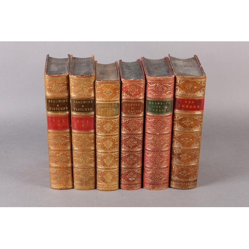 60 - BINDINGS: THE WORKS OF BEAUMONT & FLETCHER, 2 vols, full calf, pub. Moxan London (one front board lo... 