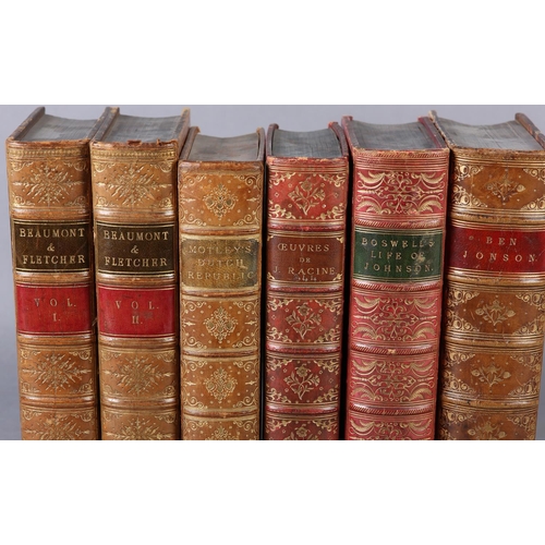 60 - BINDINGS: THE WORKS OF BEAUMONT & FLETCHER, 2 vols, full calf, pub. Moxan London (one front board lo... 