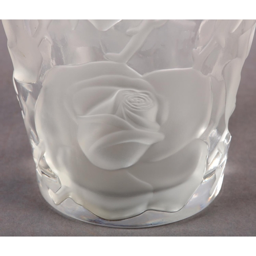 171 - A LALIQUE ISPHAHAN ROSE CLEAR AND FROSTED GLASS VASE, the flared body moulded with roses, signed 'La... 