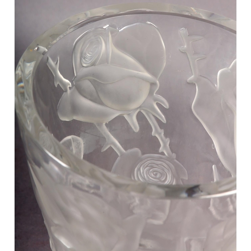 171 - A LALIQUE ISPHAHAN ROSE CLEAR AND FROSTED GLASS VASE, the flared body moulded with roses, signed 'La... 