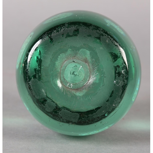 182 - A 19TH CENTURY GREEN GLASS DUMP with flower pot inclusion, 9cm high