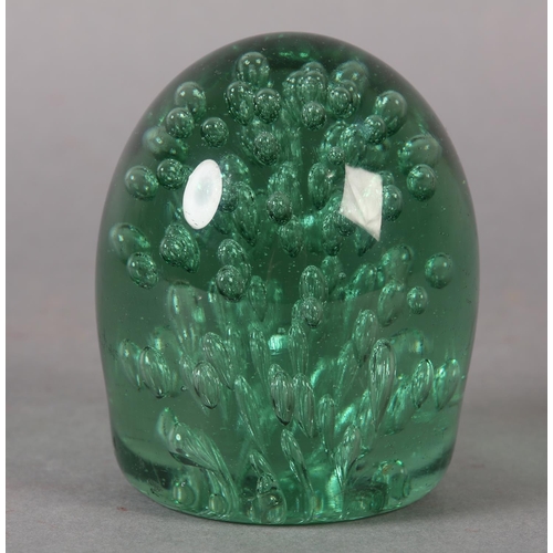 183 - A 19TH CENTURY GREEN GLASS DUMP with bubbles, 9cm high