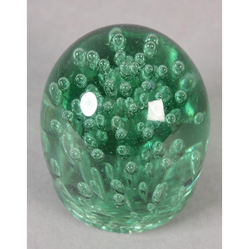 183 - A 19TH CENTURY GREEN GLASS DUMP with bubbles, 9cm high