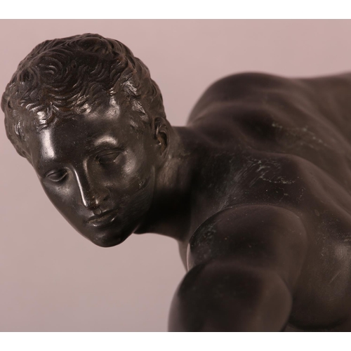 98 - AFTER THE ANTIQUE, BORGHESE GLADIATOR, bronze figure of swordsman on marble base, 19th century, 52cm... 