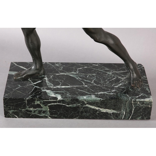 98 - AFTER THE ANTIQUE, BORGHESE GLADIATOR, bronze figure of swordsman on marble base, 19th century, 52cm... 