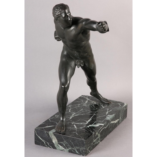 98 - AFTER THE ANTIQUE, BORGHESE GLADIATOR, bronze figure of swordsman on marble base, 19th century, 52cm... 