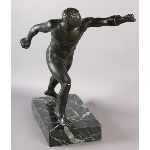 98 - AFTER THE ANTIQUE, BORGHESE GLADIATOR, bronze figure of swordsman on marble base, 19th century, 52cm... 