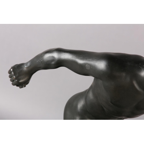 98 - AFTER THE ANTIQUE, BORGHESE GLADIATOR, bronze figure of swordsman on marble base, 19th century, 52cm... 