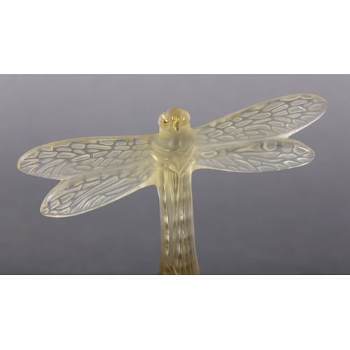 172 - A LALIQUE ROSE GOLD AND FROSTED GLASS LIBELLULE DRAGONFLY SCULPTURE, signed 'Lalique France' in scri... 