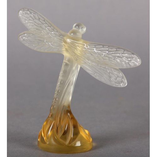 172 - A LALIQUE ROSE GOLD AND FROSTED GLASS LIBELLULE DRAGONFLY SCULPTURE, signed 'Lalique France' in scri... 