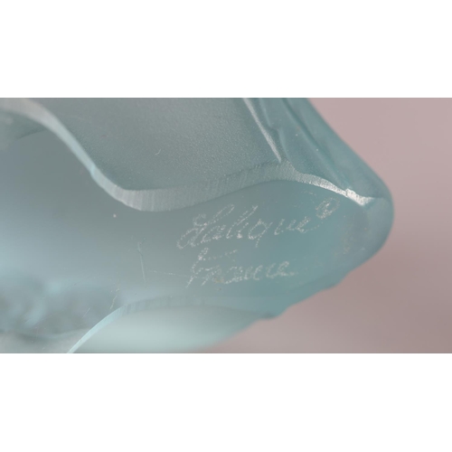 175 - TWO LALIQUE SCULPTURES OF A DUCK IN PALE BLUE FROSTED GLASS AND ANOTHER BIRD IN FROSTED GLASS, signe... 